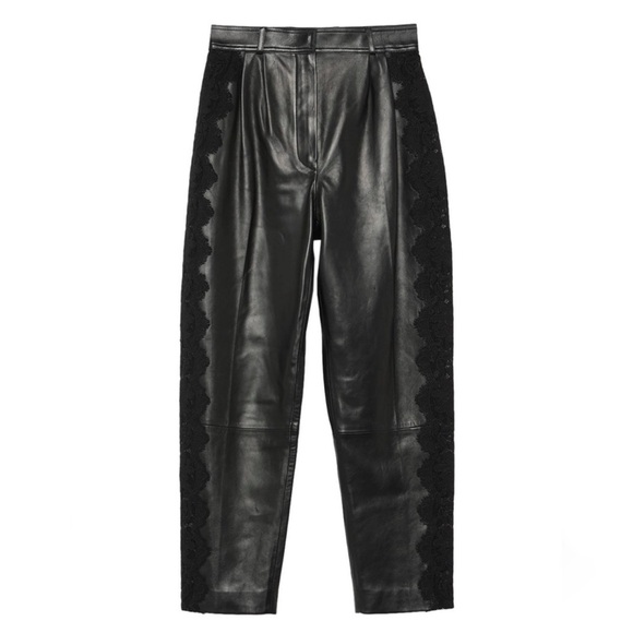 ALEXANDER MCQUEEN LEATHER PANTS WITH LACE SIDE PANELS SIZE 42 - Picture 1 of 6